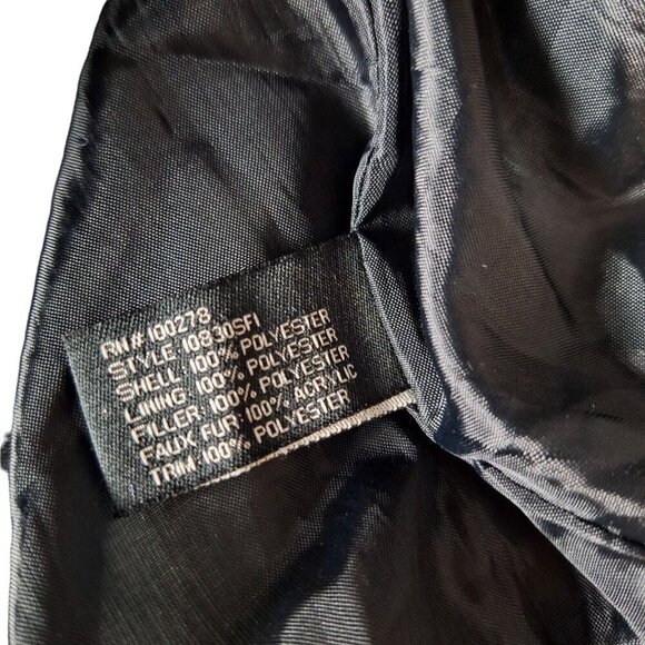 Last Kiss Black Shiny Quilted Puffer Coat Medium Faux Fur - Picture 4 of 5